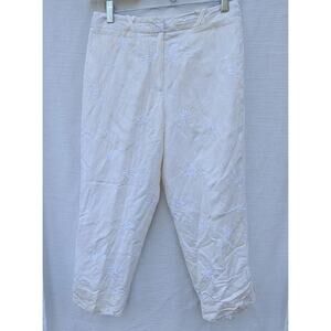 Briggs‎ New York Womens Linen Blend Ivory Straight Leg Cropped Pants Sz 8 Floral